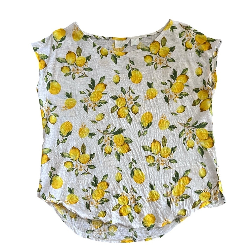 Cynthia Rowley 100% linen White Lemon Print Top size large - Picture 3 of 6